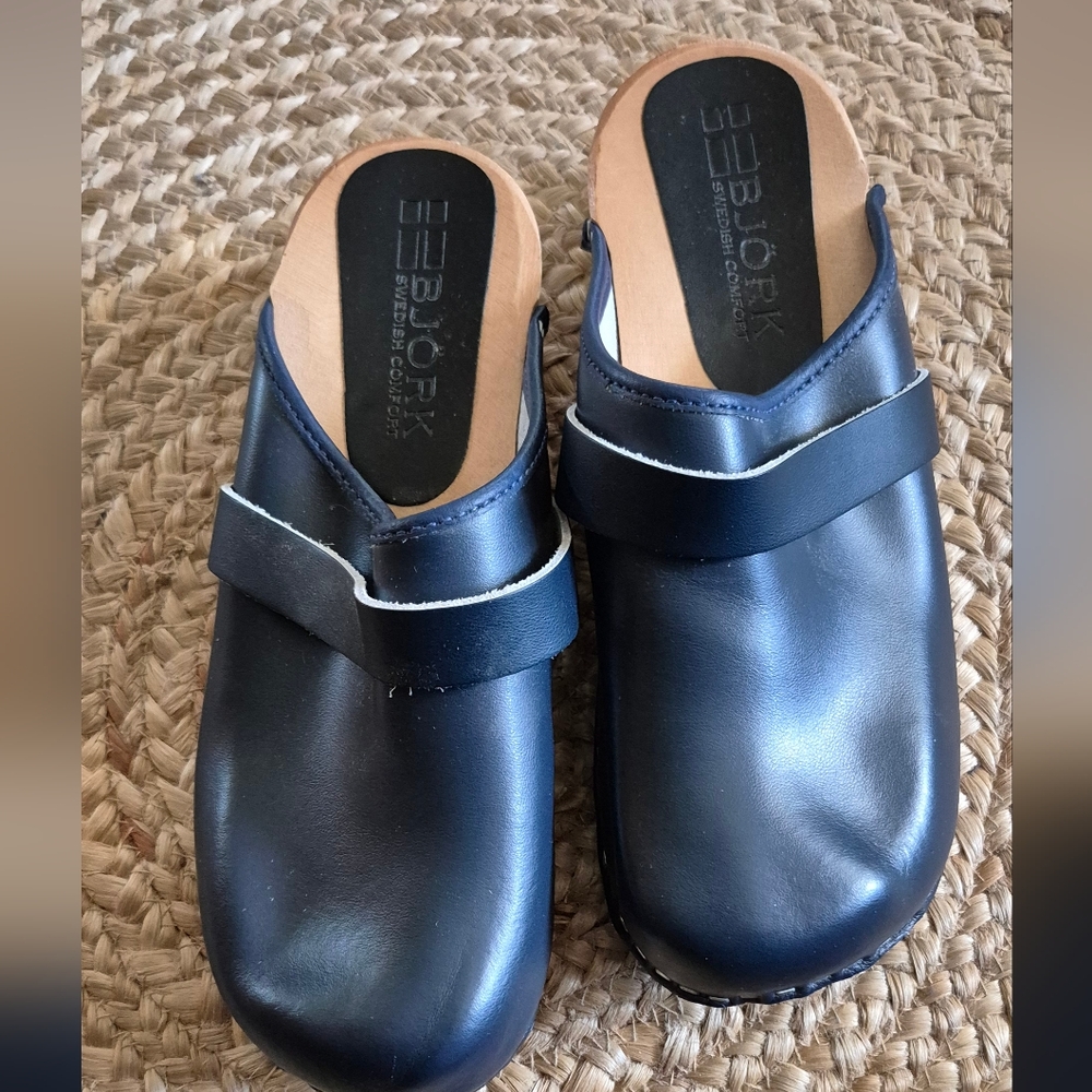 Bjork Blue Leather Clogs Sz.39 8-8.5